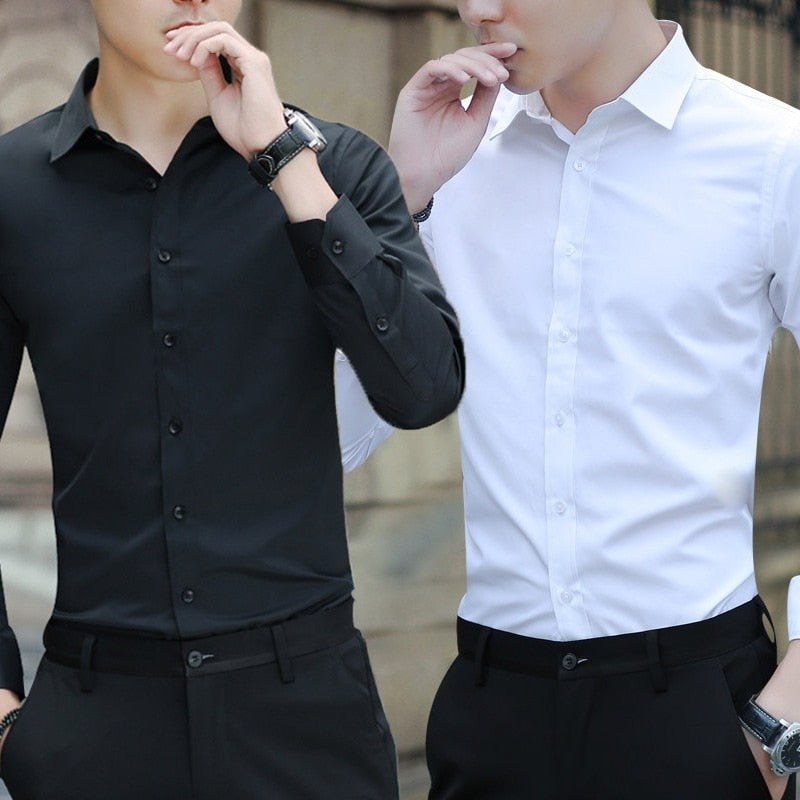 Large Size Men's Business Casual Long Sleeved Shirt White Blue Black S – FalconTee