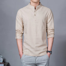 Load image into Gallery viewer, Sinicism Store Cotton Linen Men Shirts Man Long Sleeve Solid Color Stand Collar Chinese Clothes Male Big Size Casual Shirts