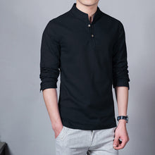 Load image into Gallery viewer, Sinicism Store Cotton Linen Men Shirts Man Long Sleeve Solid Color Stand Collar Chinese Clothes Male Big Size Casual Shirts
