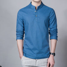 Load image into Gallery viewer, Sinicism Store Cotton Linen Men Shirts Man Long Sleeve Solid Color Stand Collar Chinese Clothes Male Big Size Casual Shirts