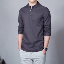 Load image into Gallery viewer, Sinicism Store Cotton Linen Men Shirts Man Long Sleeve Solid Color Stand Collar Chinese Clothes Male Big Size Casual Shirts