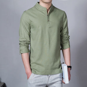 Sinicism Store Cotton Linen Men Shirts Man Long Sleeve Solid Color Stand Collar Chinese Clothes Male Big Size Casual Shirts