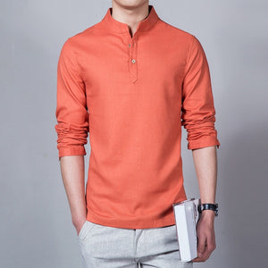 Sinicism Store Cotton Linen Men Shirts Man Long Sleeve Solid Color Stand Collar Chinese Clothes Male Big Size Casual Shirts