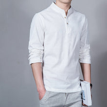 Load image into Gallery viewer, Sinicism Store Cotton Linen Men Shirts Man Long Sleeve Solid Color Stand Collar Chinese Clothes Male Big Size Casual Shirts