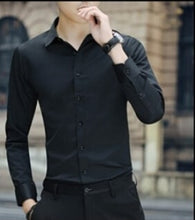 Load image into Gallery viewer, Large Size Men&#39;s Business Casual Long Sleeved Shirt White Blue Black Smart Male Social Dress Shirt Plus