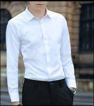 Load image into Gallery viewer, Large Size Men&#39;s Business Casual Long Sleeved Shirt White Blue Black Smart Male Social Dress Shirt Plus