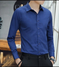 Load image into Gallery viewer, Large Size Men&#39;s Business Casual Long Sleeved Shirt White Blue Black Smart Male Social Dress Shirt Plus