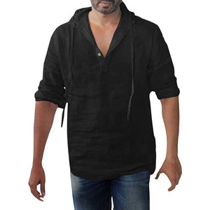 Brand Men's Shirt Summer Style Fashionable Pure Cotton Hemp Hooded Long Sleeve Blouse Top Men New Casual Shirt Camisas De Hombre